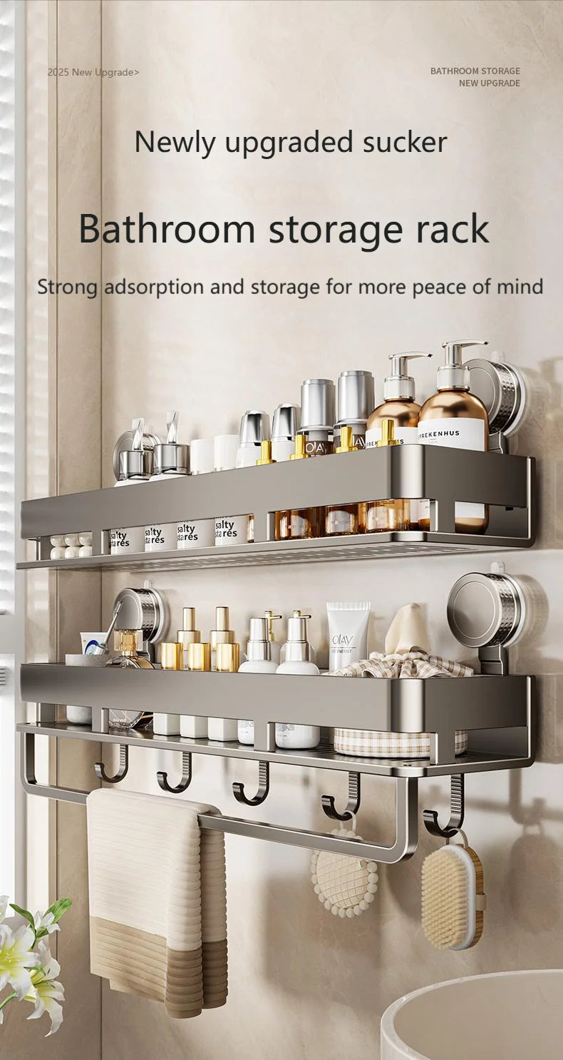Suction Cup Bathroom Shelf,Wall Mounted Shower Organizer for Toiletries,Hanging Rack for Washbasin and Shower Storage