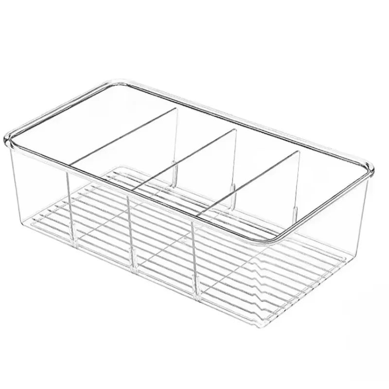 Refrigerator Organizer Bin Clear Plastic Food Storage Organizer Fridge Storage Box with Divider Freezer Pantry Kitchen Organizer