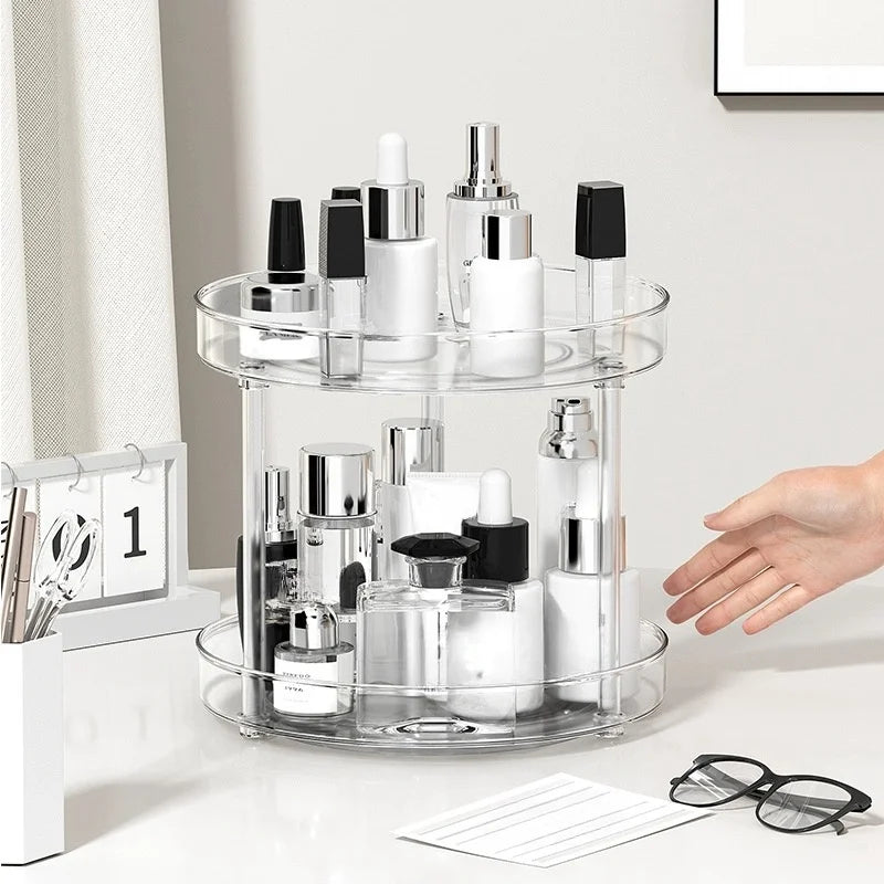 1pc rotating cosmetics storage box dressing table desktop transparent lipstick perfume skin care product storage rack