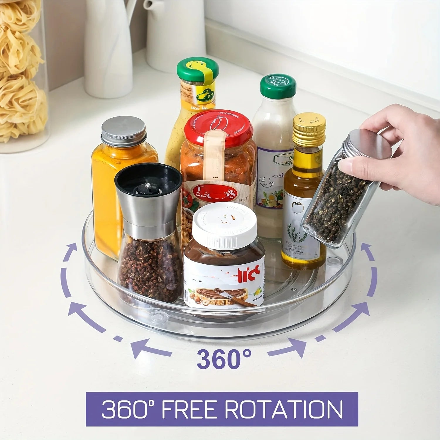 Lazy Susan Spice Rack Organizer, 360 Degree Rotating Round Lazy Susan Turntable for Cabinet, Clear