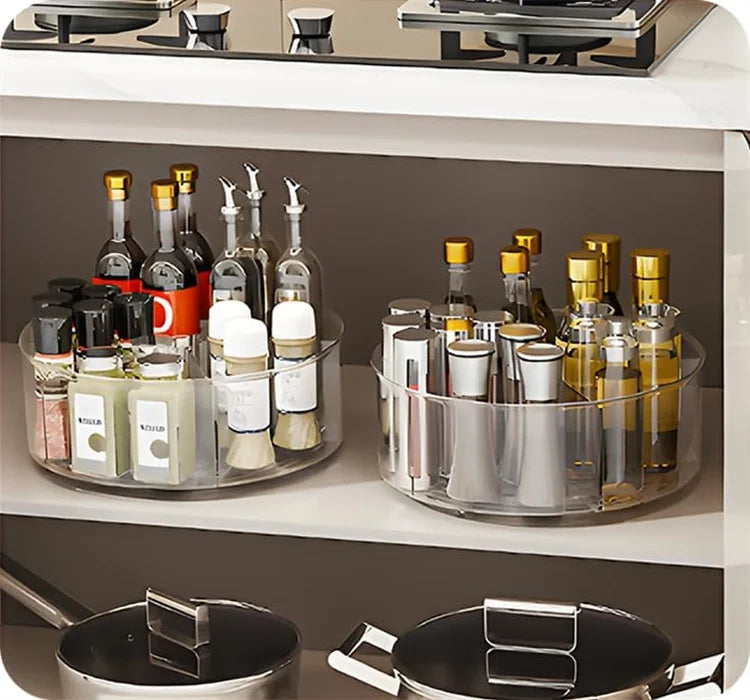 360° Rotating Makeup Organizer 10in Clear Turntable Lazy Susan Organizer Spinning Cosmetic Storage Holder with 6 Dividers JAF225