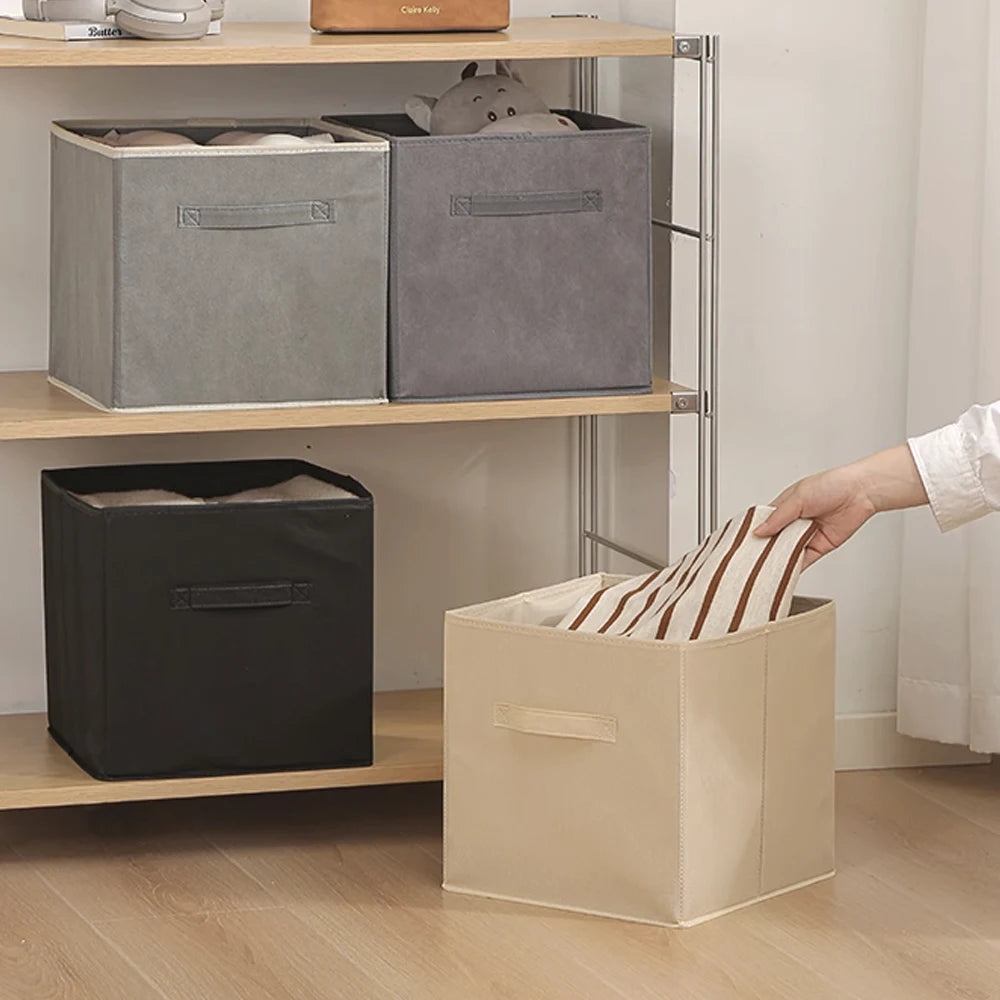 Cube Storage Box Non Woven Foldable Waterproof Home Supplies Wardrobe Space Saving for Kid Toy Clothes Office Storage Organizer