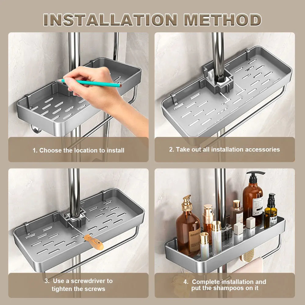1/2PCS Punch-Free Shower Caddy With Towel Rod Bathroom Shelf Shampoo Soap Holder Shower Tray For Toilet Bathroom Organizer