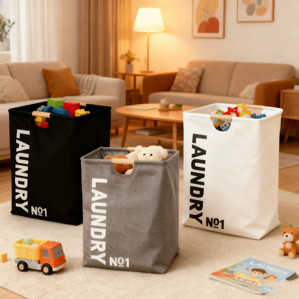 Foldable Fabric Laundry Basket with Handles Large Capacity Waterproof Storage Bin for Home and Bathroom