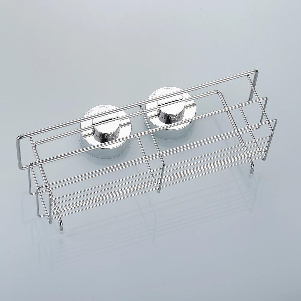 Shower Caddy Shelf Stainless Steel Suction Cup Shower Organizer Shelf No Drilling Heavy Duty Shower Caddy Rack for Bathroom