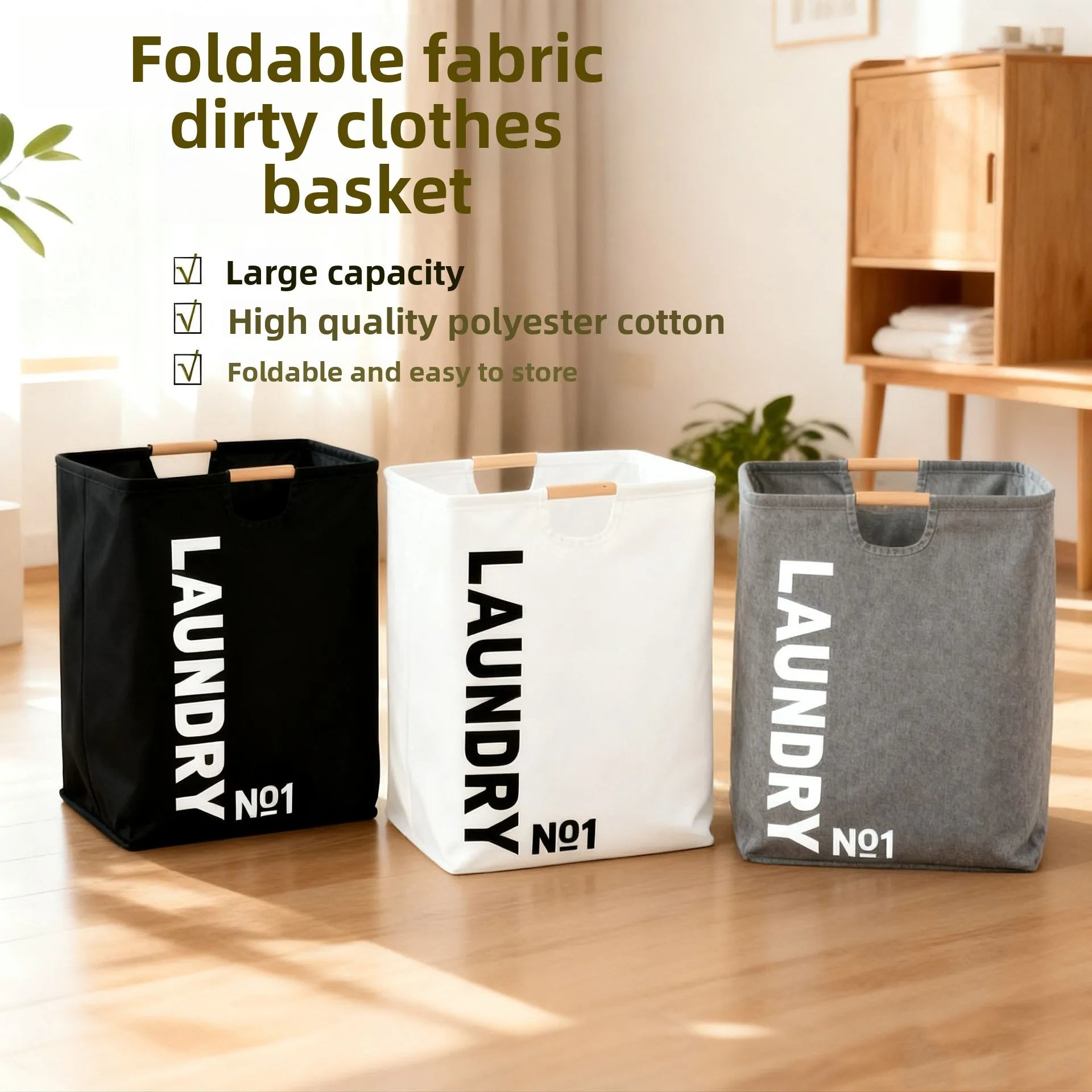 Foldable Fabric Laundry Basket with Handles Large Capacity Waterproof Storage Bin for Home and Bathroom
