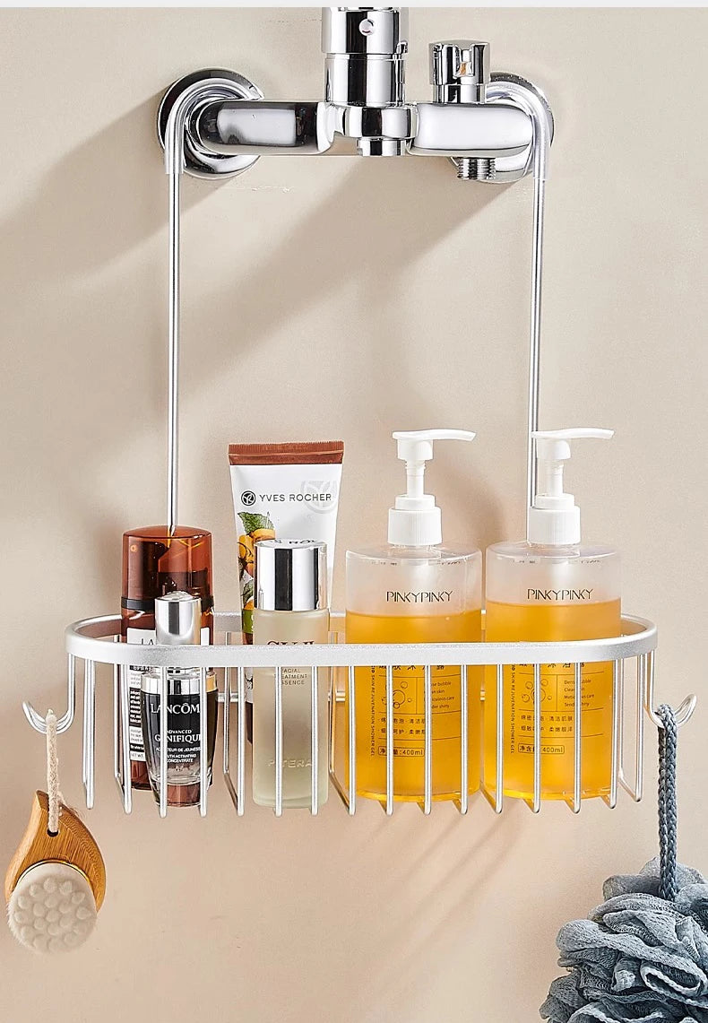 Shower Caddy Hanging Organizer Shower Basket with Hooks Storage Shelf No Drilling Shower Rack for Shower Faucet or Cross Bar