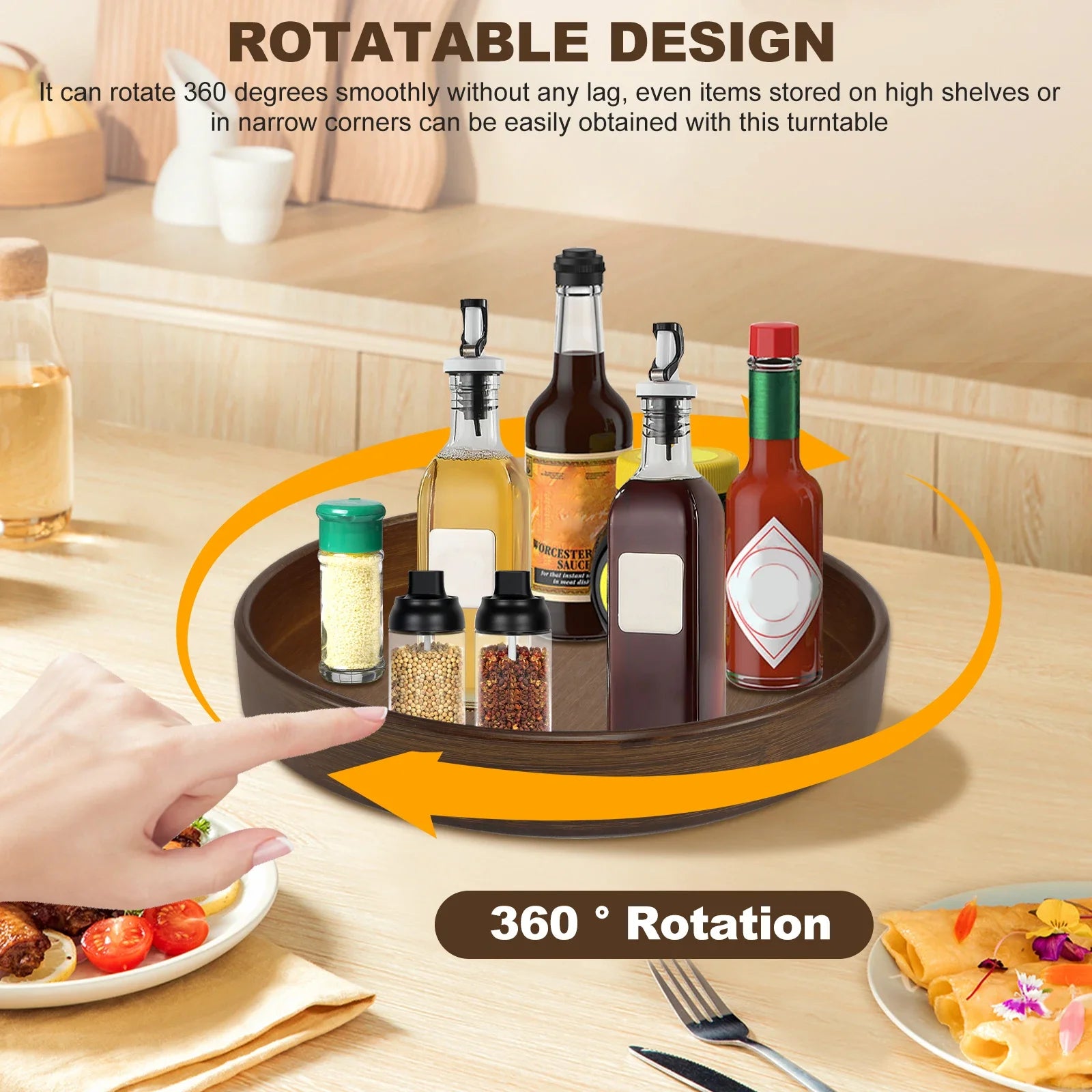 Wood Lazy Susan Organizer Round Lazy Susan Rotating Container for Cabinet Pantry Kitchen Countertop Refrigerator Spices Pantry
