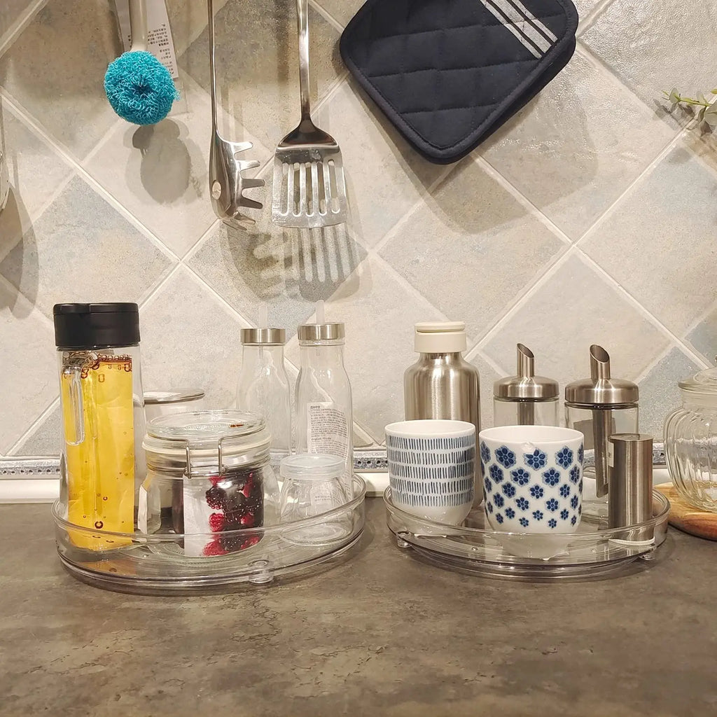 Lazy Susan Spice Rack Organizer, 360 Degree Rotating Round Lazy Susan Turntable for Cabinet, Clear