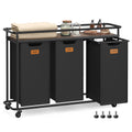 VASAGLE laundry basket with 3 compartments, laundry sorter with wheels, 150 L laundry cart with shelf, black-brown