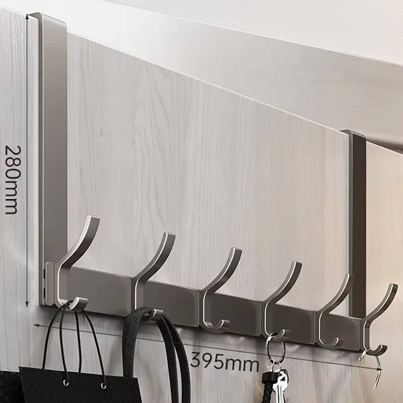 Over the Door Hook Rack Space Aluminum Coat Hanger No Drill Punch Free Door Back Organizer for Towel Bag Clothes 7 Hooks