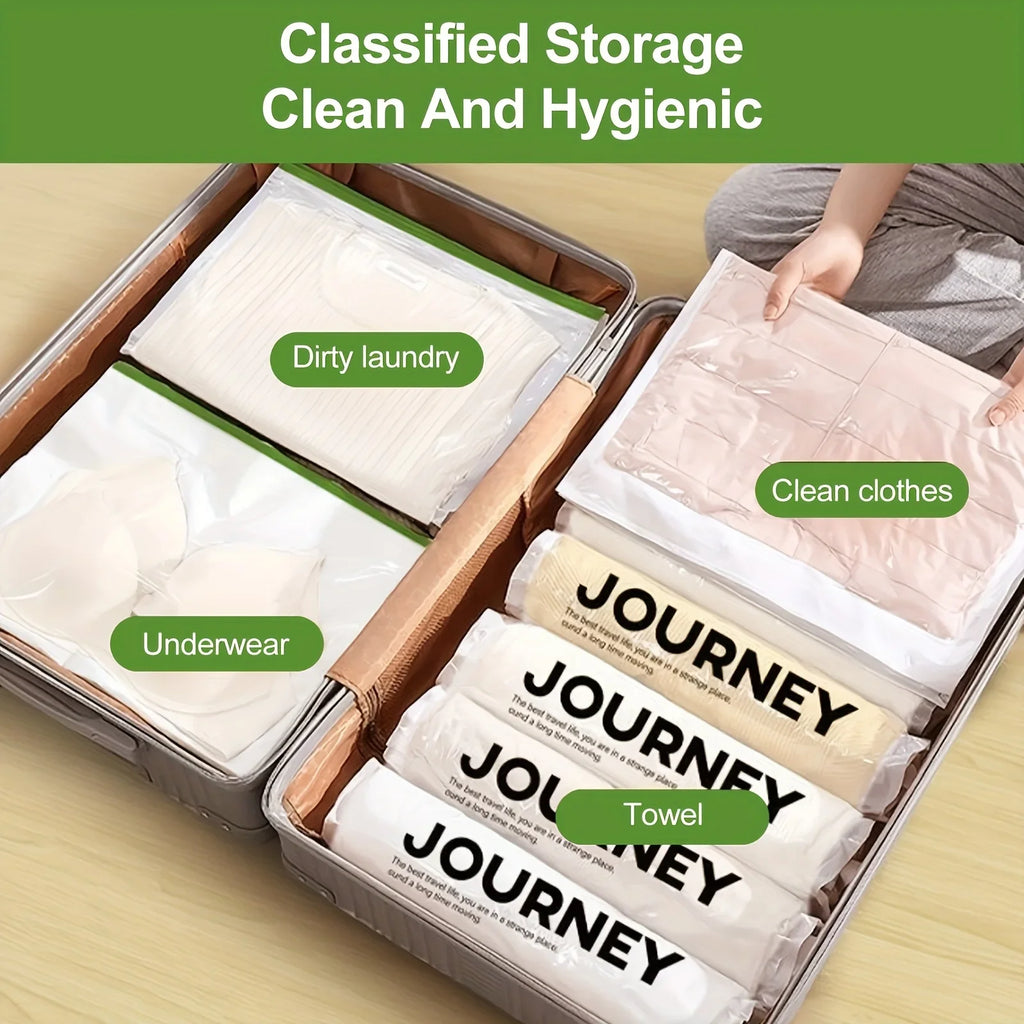 2pcs Vacuum Storage Bags, Hand-Rolled Travel Vacuum Storage Bags For Towels, Socks, Clothes, More , No Pump Needed