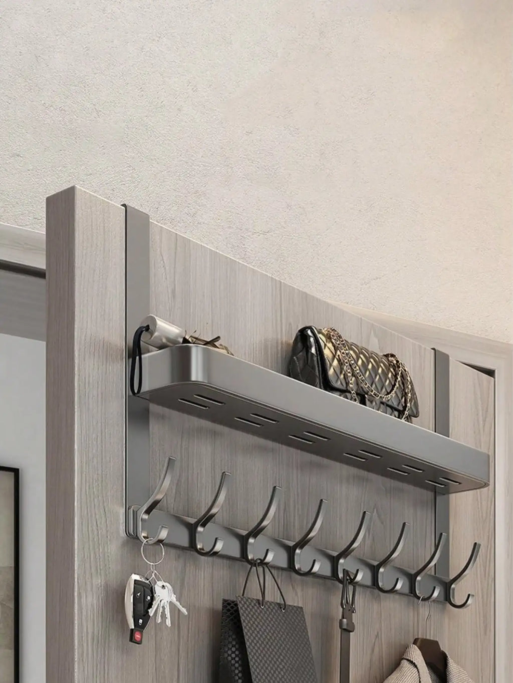 Easy-Install Over-The-Door Storage Rack - Multifunctional Metal Hooks for Bedroom, Bathroom & Kitchen Organization