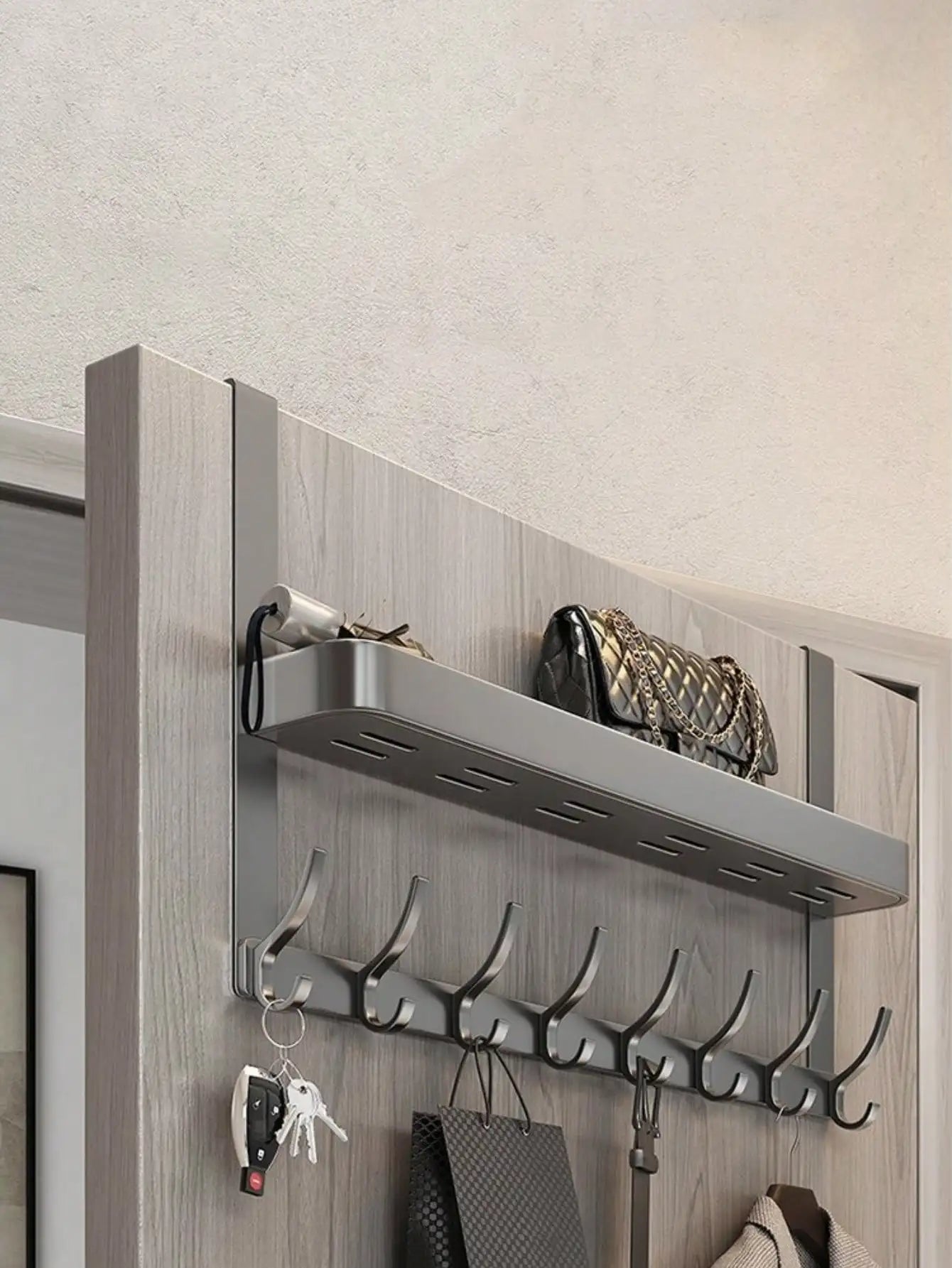 Easy-Install Over-The-Door Storage Rack - Multifunctional Metal Hooks for Bedroom, Bathroom & Kitchen Organization