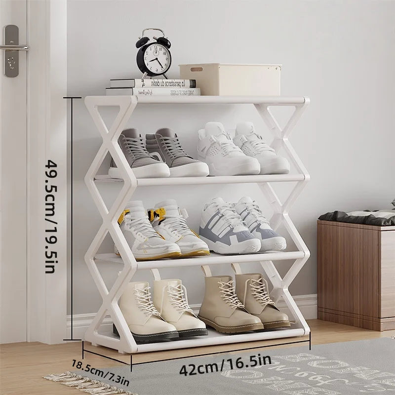 4 Tier Shoe Organizer, Foldable Shoe Rack Space Saving Standing Shoe Storage Organizer for Closet Hallway Entryway Bedroom