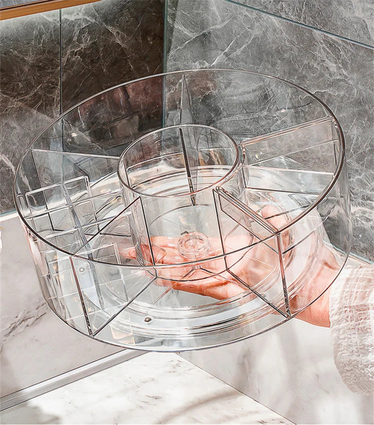 360° Rotating Makeup Organizer 10in Clear Turntable Lazy Susan Organizer Spinning Cosmetic Storage Holder with 6 Dividers JAF225
