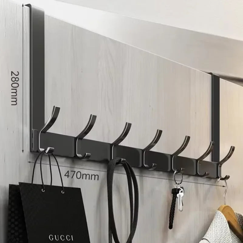 Over the Door Hook Rack Space Aluminum Coat Hanger No Drill Punch Free Door Back Organizer for Towel Bag Clothes 7 Hooks