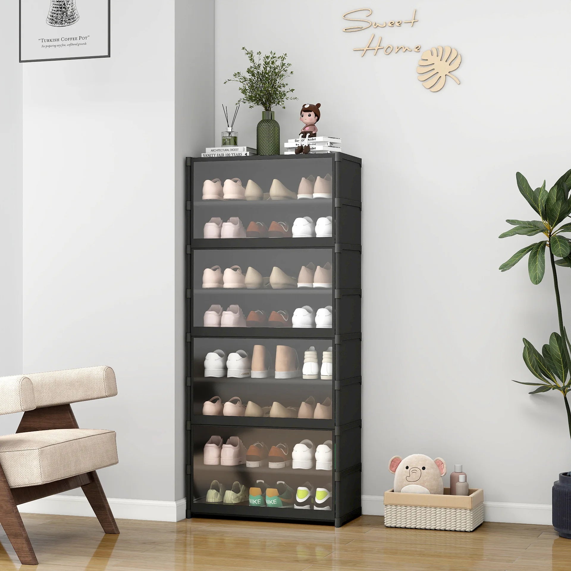 Dust-Proof and Transparent Large-Sized High-Shoe Rack, Shoe Cabinet, Suitable for 5-9 Levels of Storage, Can Accommodate 12-24 Pairs of Shoes Sports Shoe Rack Organizer, Shoe Cabinet, Closed Shelf, Shoe Rack Support Piece, Su