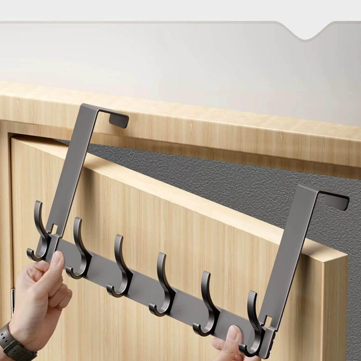 Over the Door Hook Rack Space Aluminum Coat Hanger No Drill Punch Free Door Back Organizer for Towel Bag Clothes 7 Hooks