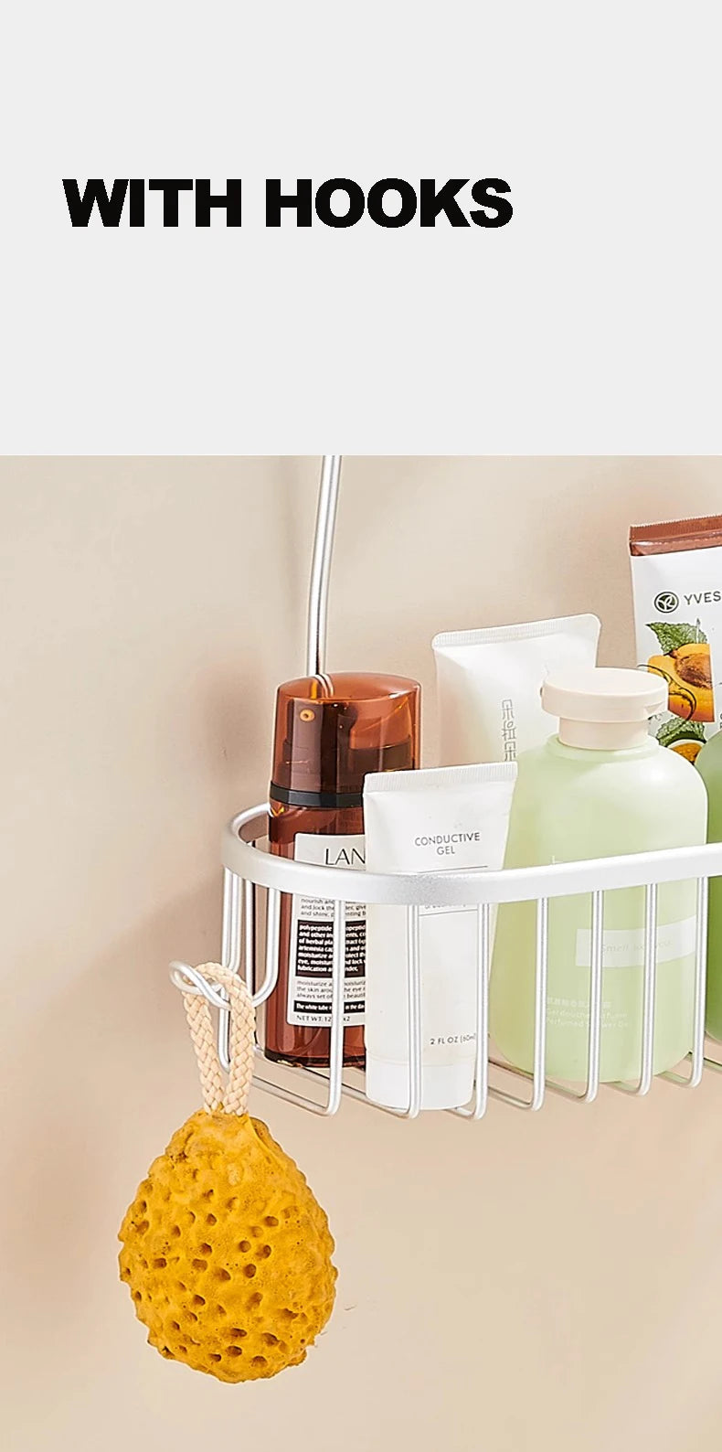 Shower Caddy Hanging Organizer Shower Basket with Hooks Storage Shelf No Drilling Shower Rack for Shower Faucet or Cross Bar