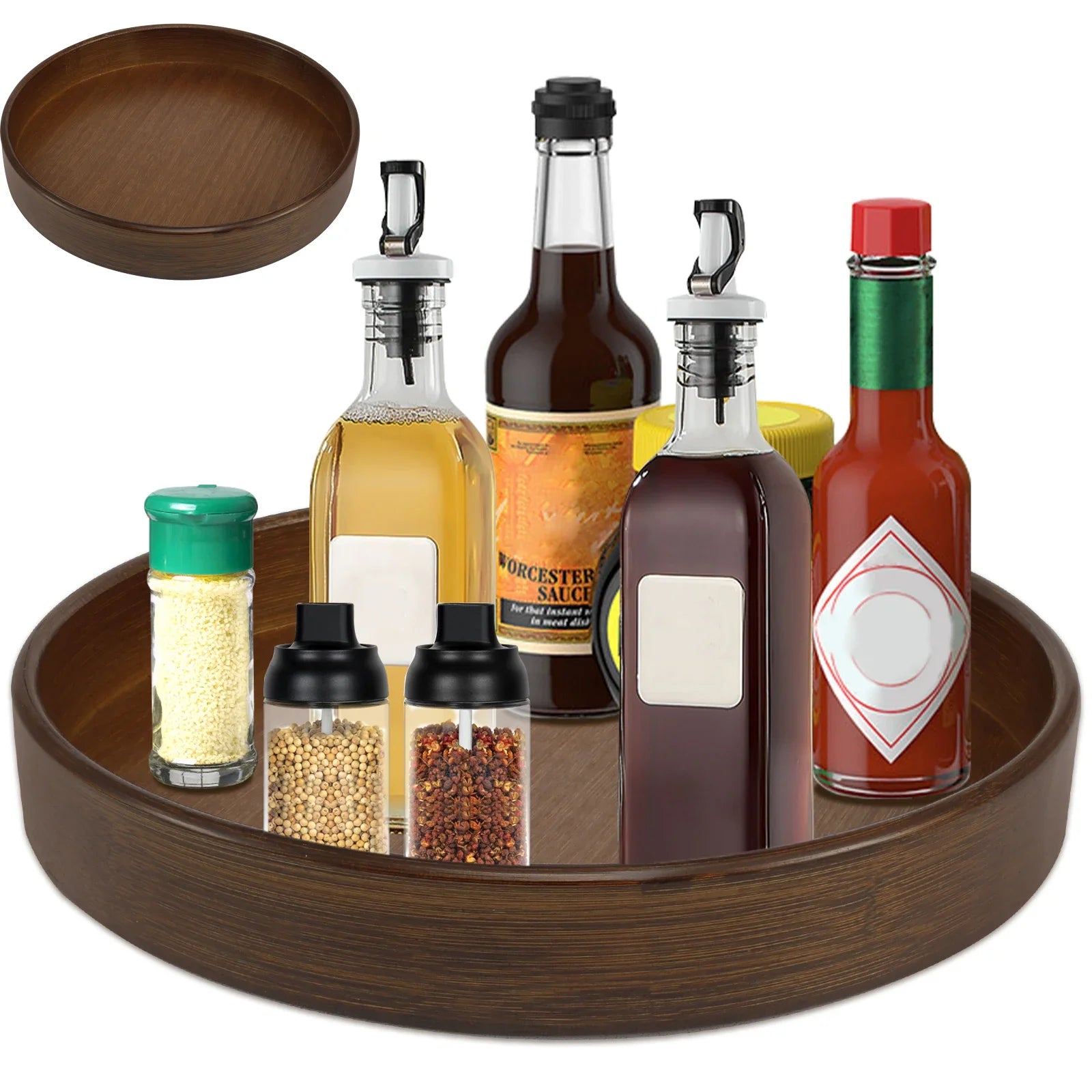 Wood Lazy Susan Organizer Round Lazy Susan Rotating Container for Cabinet Pantry Kitchen Countertop Refrigerator Spices Pantry