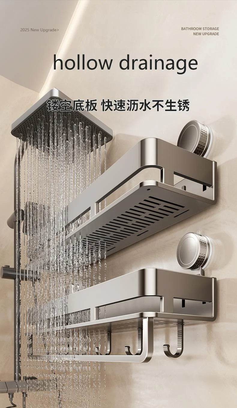 Suction Cup Bathroom Shelf,Wall Mounted Shower Organizer for Toiletries,Hanging Rack for Washbasin and Shower Storage
