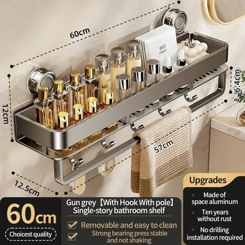 Suction Cup Bathroom Shelf,Wall Mounted Shower Organizer for Toiletries,Hanging Rack for Washbasin and Shower Storage