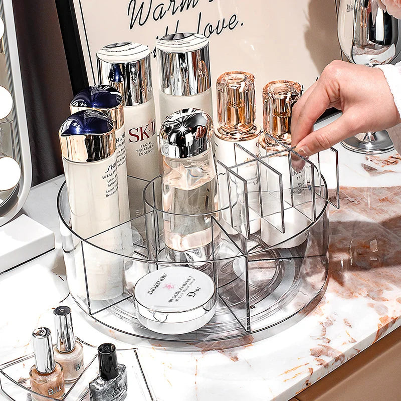 360° Rotating Makeup Organizer 10in Clear Turntable Lazy Susan Organizer Spinning Cosmetic Storage Holder with 6 Dividers JAF225