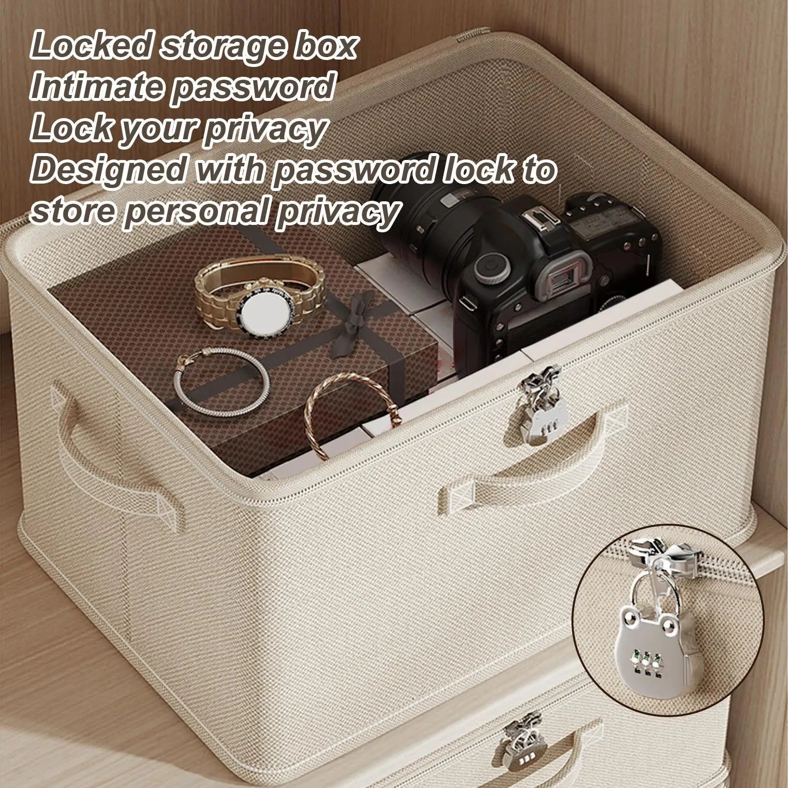 Storage Box with Lock Stackable Secure Odor Proof Storage Container Locking Organizing Bin Washable Shelf Baskets for Blanket