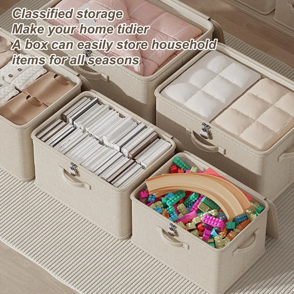 Storage Box with Lock Stackable Secure Odor Proof Storage Container Locking Organizing Bin Washable Shelf Baskets for Blanket