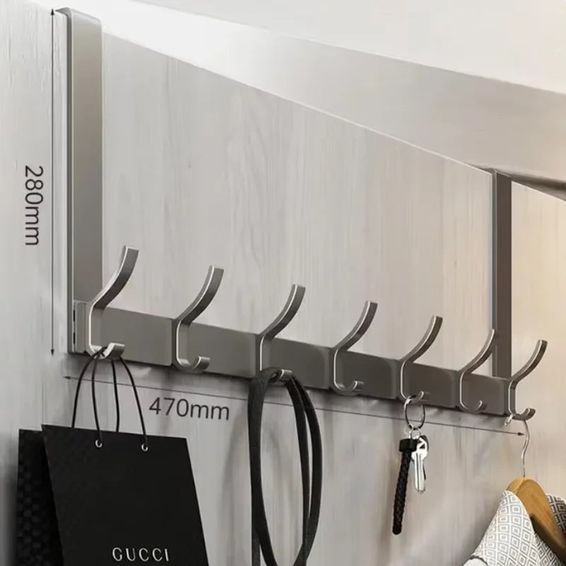 Over the Door Hook Rack Space Aluminum Coat Hanger No Drill Punch Free Door Back Organizer for Towel Bag Clothes 7 Hooks