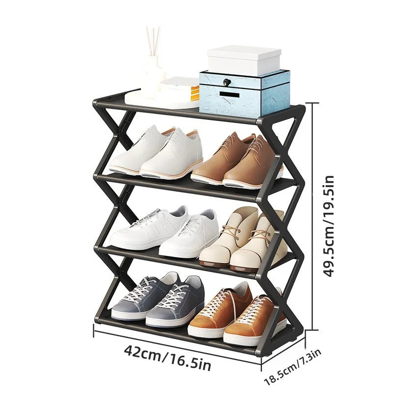 4 Tier Shoe Organizer, Foldable Shoe Rack Space Saving Standing Shoe Storage Organizer for Closet Hallway Entryway Bedroom