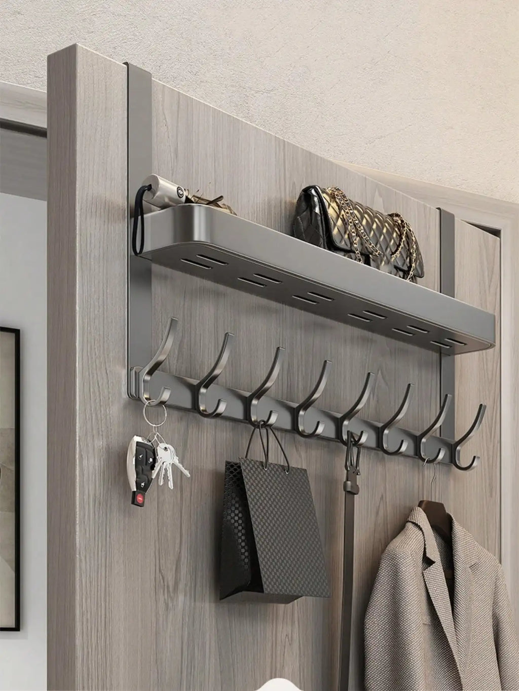Easy-Install Over-The-Door Storage Rack - Multifunctional Metal Hooks for Bedroom, Bathroom & Kitchen Organization