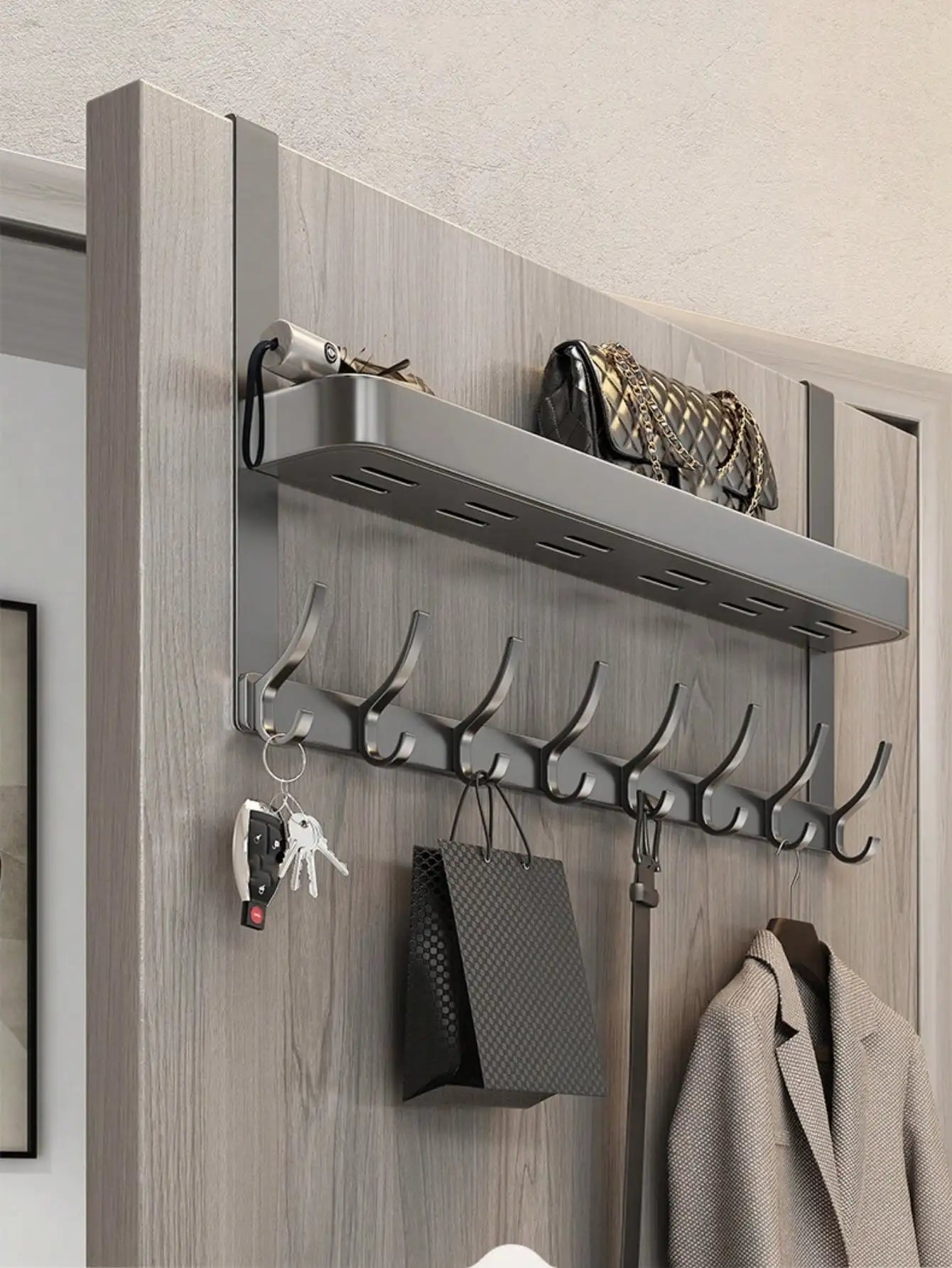 Easy-Install Over-The-Door Storage Rack - Multifunctional Metal Hooks for Bedroom, Bathroom & Kitchen Organization