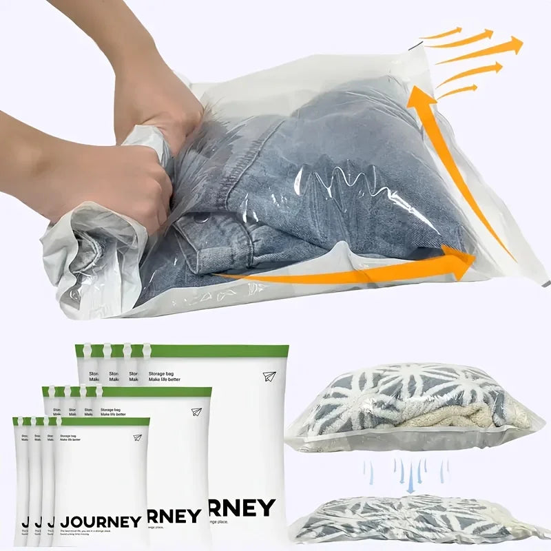 2pcs Vacuum Storage Bags, Hand-Rolled Travel Vacuum Storage Bags For Towels, Socks, Clothes, More , No Pump Needed