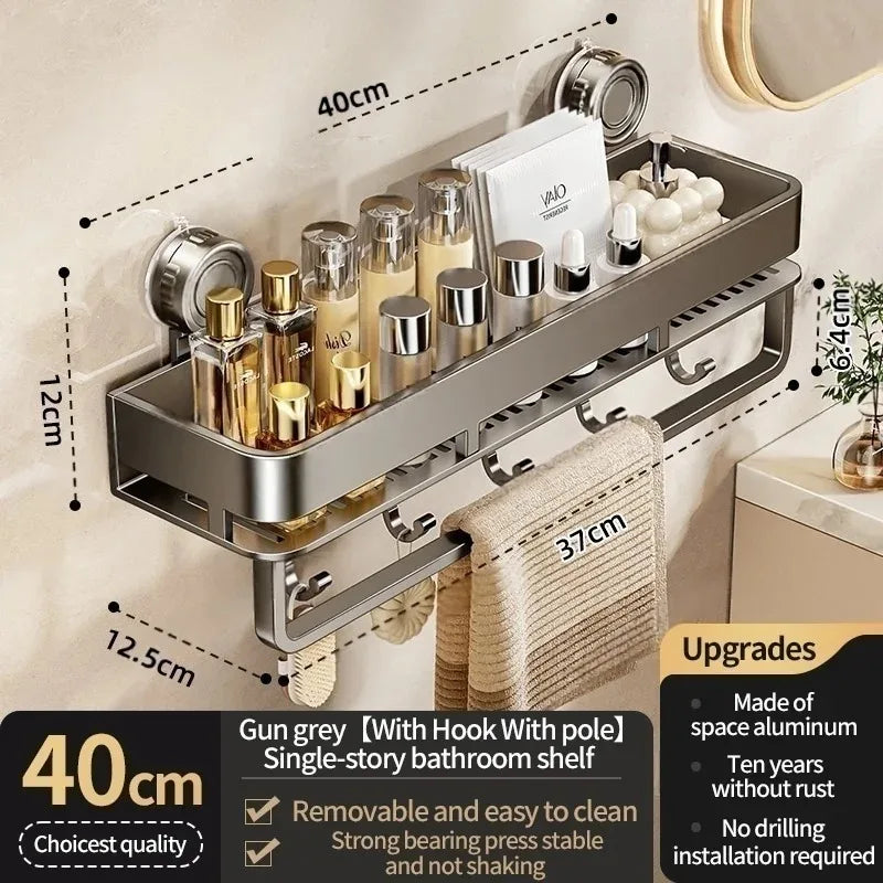 Suction Cup Bathroom Shelf,Wall Mounted Shower Organizer for Toiletries,Hanging Rack for Washbasin and Shower Storage
