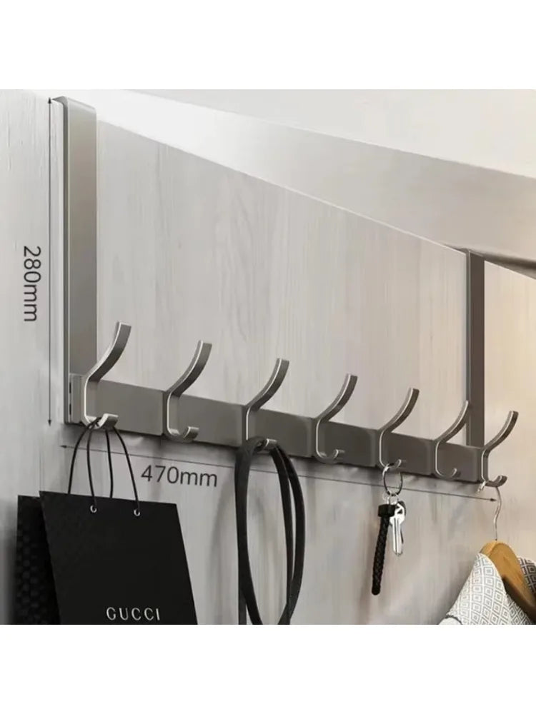Over the Door Hook Rack Space Aluminum Coat Hanger No Drill Punch Free Door Back Organizer for Towel Bag Clothes 7 Hooks