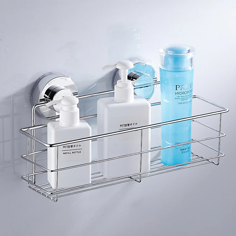 Shower Caddy Shelf Stainless Steel Suction Cup Shower Organizer Shelf No Drilling Heavy Duty Shower Caddy Rack for Bathroom