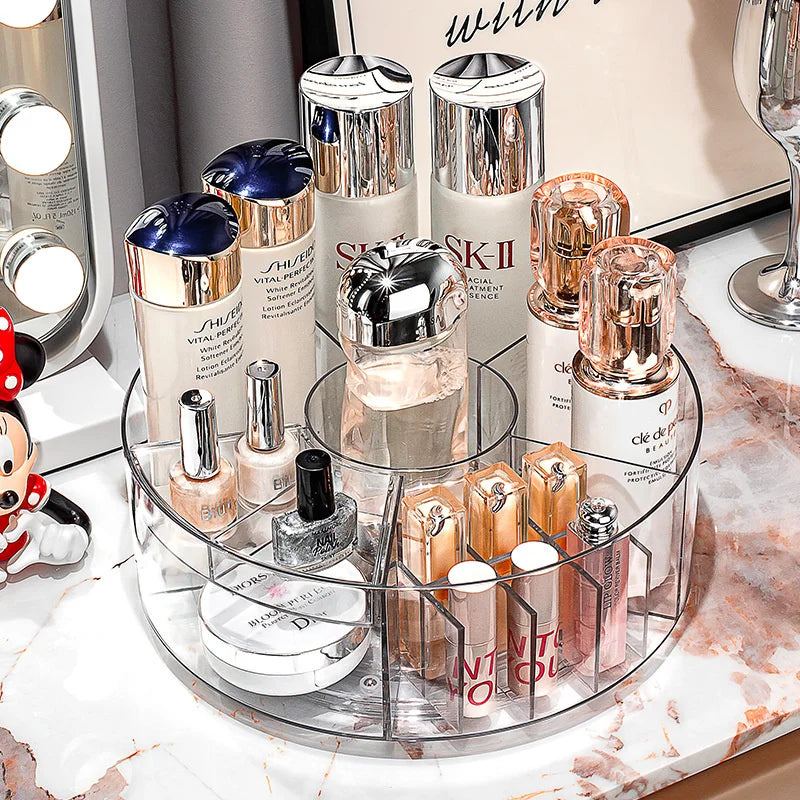 360° Rotating Makeup Organizer 10in Clear Turntable Lazy Susan Organizer Spinning Cosmetic Storage Holder with 6 Dividers JAF225