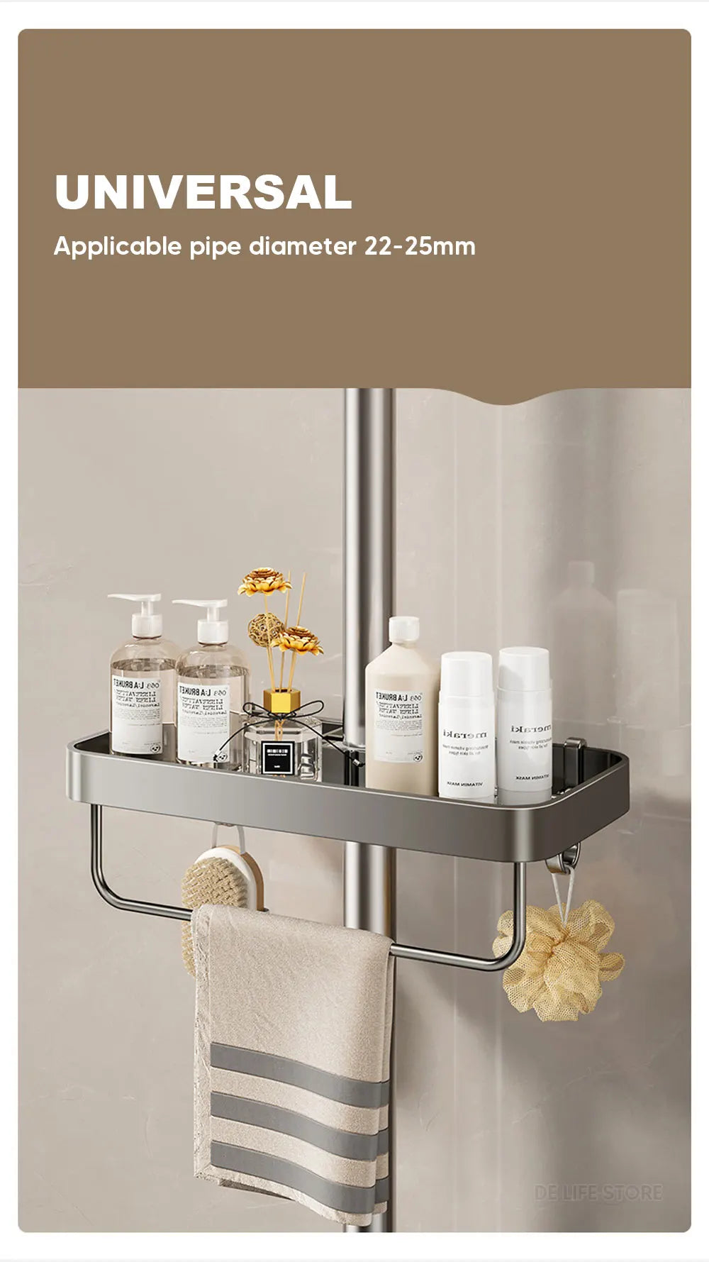 1/2PCS Punch-Free Shower Caddy With Towel Rod Bathroom Shelf Shampoo Soap Holder Shower Tray For Toilet Bathroom Organizer